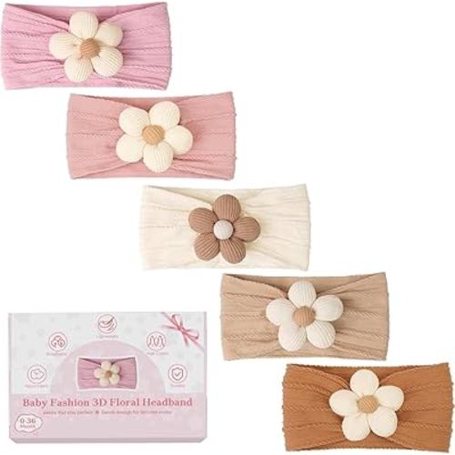 CÉLLOT 5 Pcs Baby Flower Headbands Baby Girls Nylon Headbands Soft Hairbands Hair Accessories for Newborn Infant Toddler Kids