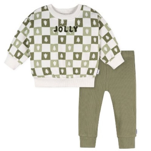 Gerber Baby Boys' 2-Piece Sweatshirt and Pant Set, Green Christmas, 3-6 Months