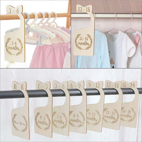 Wood Baby Closet Dividers for Baby Clothes, 7x Double-Sided Organizer - Baby Clothing Size Age Dividers, Baby Clothes Dividers, and Nursery Closet Organizers