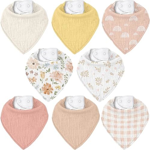 Muslin Baby Bibs 8 Pack, Baby Bandana Drool Bib for Drooling and Teething, Cotton Soft Absorbent for Girls Boys