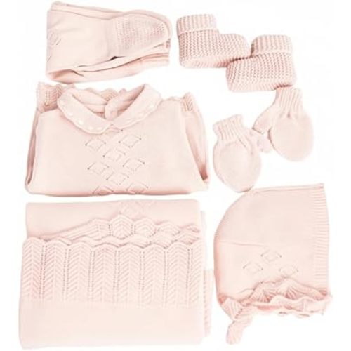Conjunto de 6 piezas para bebé recién nacida, incluye camiseta de manga larga, pantalones, sombrero, guantes, zapatos y manta (color rosa), Rosado
