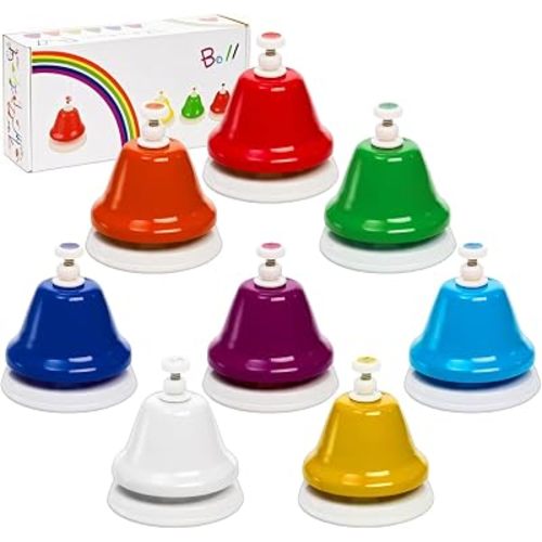 Noamus 8 Notes Desk Bells, Music Bell Percussion Instrument, Colorful Diatonic Metal Bells, Chromatic Musical Table Bell for Church Chorus Holiday Party Supplies Birthday Gift