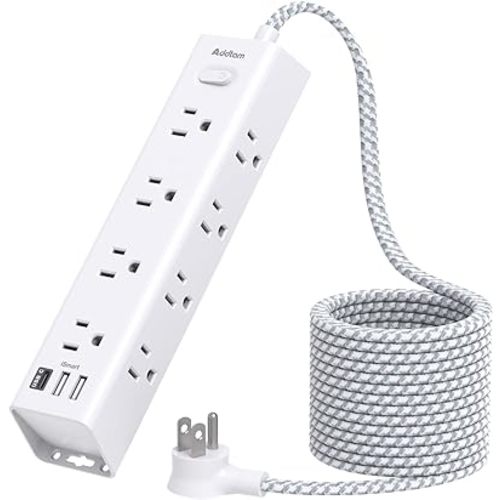 Surge Protector Power Strip - 20 FT Extension Cord, Power Strip with 12 Widely AC Outlet 3 USB, Flat Plug Wall Mount Overload Protection, 1050J, Desk Charging Station for Home Office, ETL Listed,White
