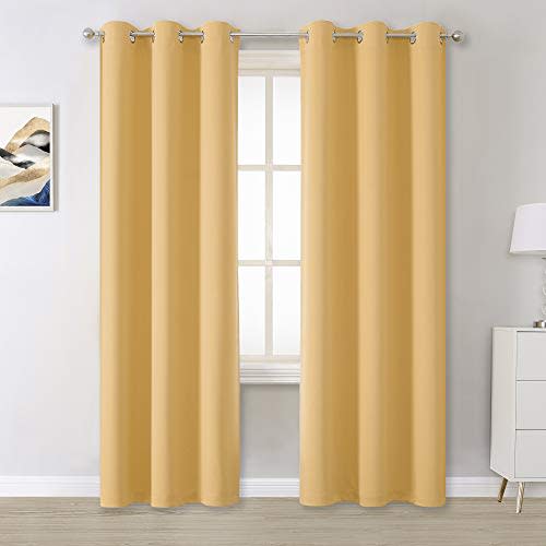 Butter Yellow Curtains for Bedroom Kids 84 Inches Long Room Darkening Solid Window Drapes for Living Room Thermal Insulated Grommet Top 42W x 84L,2 Panels