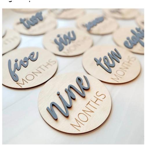 Baby Monthly Milestone Markers Disc, Wooden 3D Milestone Cards for Photos, Baby Announcement Sign,Slate Blue, 1-12 Months, 4 Inches in Size.
