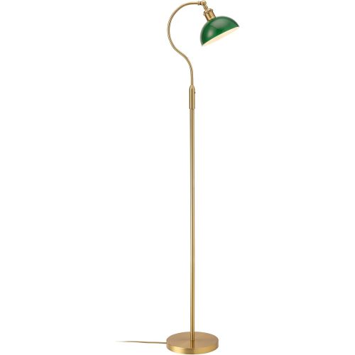 O’Bright Heritage - Banker’s Floor Lamp, 3-Level Touch Dimming, Adjustable Tilt Shade, Removable Lampshade Design, E26 Socket with 6W Dimmable LED Bulb, Green Glass Shade, Antique Brass