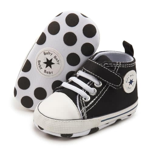 Unisex Baby Girls Boys Canvas High-top Shoes, Newborn Infant Anti-Slip Soft Sole Frist Walking Breathable Sneakers