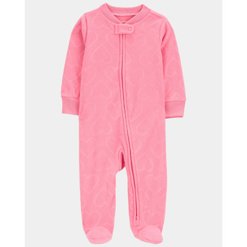 Baby Girl Heart Print Loose Fit Long-Sleeve 2-Way Zip Sleep & Play Pajamas - Pink - Carter's | Carter's