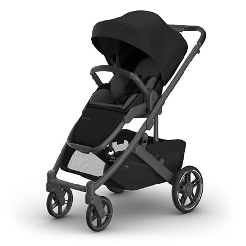 UPPAbaby Cruz V3 Stroller - from Birth + Car Seat Compatible - Full-Size, Reversible Seat - Infant Insert, Bug and Rain Shields Included - Jake (Charcoal/Carbon Frame/Black Leather)