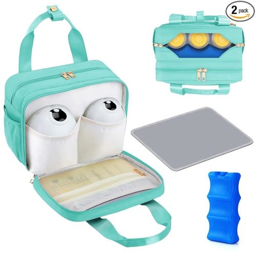 PIIOSER Breastmilk Cooler Travel Bag with Ice Pack, Compatible with Wearable Breast Pumps & Accessories - Portable Hands Free Breast Pump Carrying Case for Nursing & Working Moms, Green