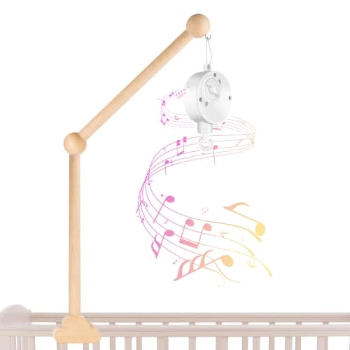 Crib Mobile Arm with Rotating Music Box, Wooden Mobile Holder for Crib, 23 Inch Baby Mobile Arm for Infant Bedroom Hanging