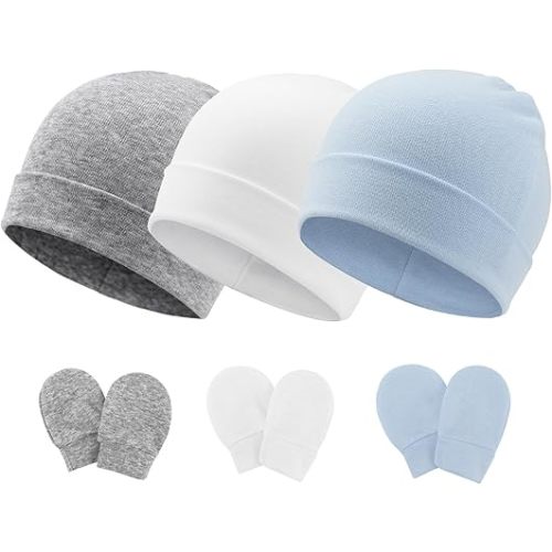 BQUBO Newborn Girls Hats Baby Hat and Mittens Set Infant Caps Bow Hospital Beanie with No Scratch Mittens for Baby Boys Girls