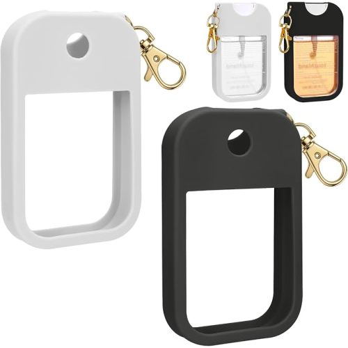 AIERSA Hand Sanitizer Spray Case Compatible with Touchland, Silicone Hand Sanitizer Case Holder with Keychain for Touch Land Mist 1FL. OZ -Black+White