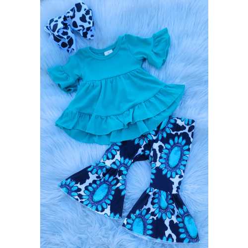 Turquoise Cow Bell Bottom Set