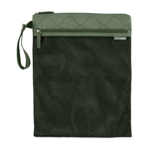 Skip Hop Wet Dry Bag, Dark Sage, Waterproof Diaper Pouch with Mesh Pocket