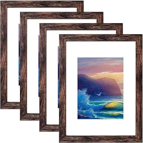 SESEAT 16x20 Picture Frame Rustic Brown, Poster Frame Display Prints 11x14 with Mat or 16x20 Without Mat, 4PCS
