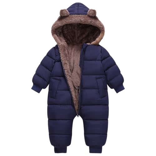 Toddler Snow Suit Baby Snowsuit Infant Winter Puffer Clohtes Hoodie | Boy Girl 0-3-6-9-12-18-24 Months 1T 2T 3T Pink Black Bear Hooded Windproof Zipper Warmth Thick Fleece Jumpsuit Blue Onesie