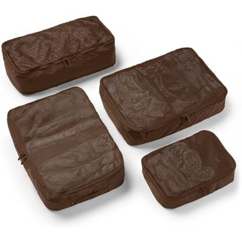 Packing Cells - 4 Set Packing Cubes Luggage Organizer Bags (S, M, 2 x L), Must-Have Suitcase Organizer for Travel, Road Trip & Camping Accessories, Stain-proof, Washable, 3 Sizes - Dark Brown