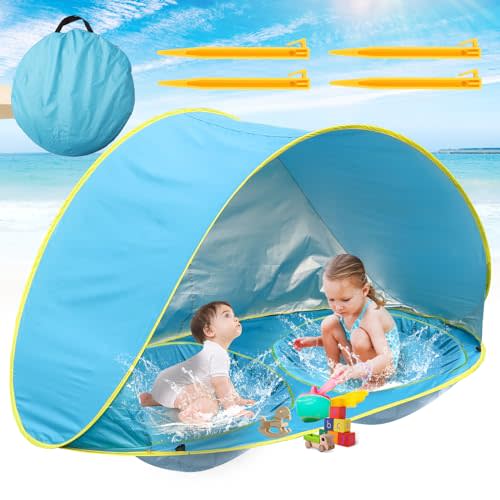 Baby Beach Tent-2 Pools Pop Up UPF 50+ Sunshade with Carry Bag, Portable for Travel,Beach,Camping,Indoor