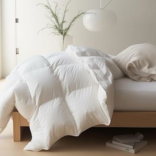 Maple&Stone Twin Feather Down Comforter All Season White Down Duvet Insert Ultra Soft 100% Cotton Cover Fluffy Twin Comforter 68 x 90 Inches