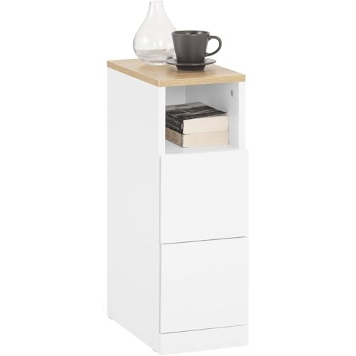 SoBuy Narrow Bedside Table with 2 Drawers and Shelf, Nightstand for Bedroom, Living Room Furniture, White Side Table, W 20 x D 35 x H 60 cm FBT149-WN