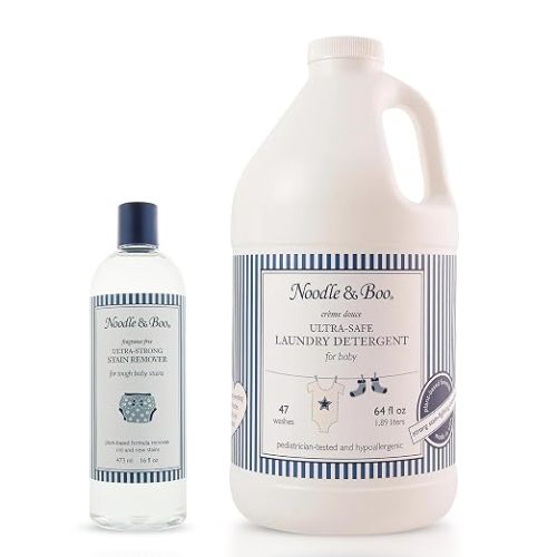 Noodle & Boo Baby Laundry Bundle, Ultra-Strong Stain Remover, Fragrance-Free 16 Fl Oz + Ultra-Safe Baby Laundry Detergent, Crème Douce Scented 64 Fl Oz