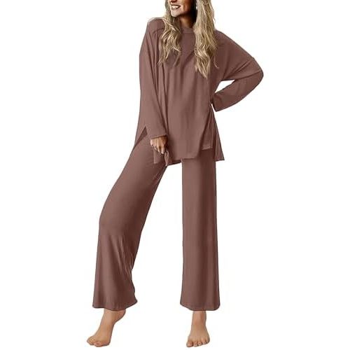 Ekouaer Lounge Sets for Women Long Sleeve Pajamas Fall Loungewear Soft Comfy Pjs Two Piece Travel Outfits Set