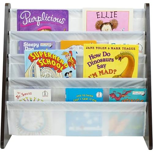 Humble Crew Kids Bookshelf, 4-Tier Front-Facing Book Display Organizer, Montessori Toddler Bookcase for Playroom, Bedroom & Reading Corner, Espresso Wood/White