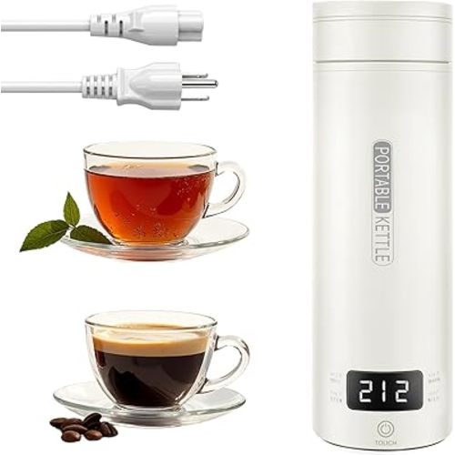 Travel Tea Kettle（120V）, Portable Electric Kettle, 316 Stainless Steel Premium Liner, 4-speed Temperature Adjustment with Auto Shut-off and Boil-Off Protection,White.