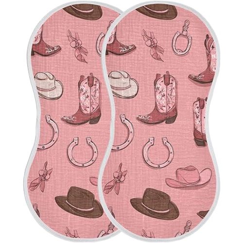 Western Cowgirls Pinks Burp Cloths Baby Boys Girls Absorbent Soft Cotton Burping Cloths Rags, 2 Pack