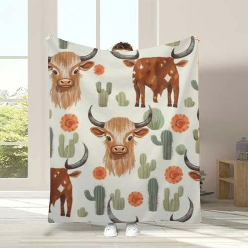 GWJING Highland Cow Boho Cactus Sun Blanket Boy Girl Gift Neutral, Western Hyland Cattle Flannel Nursery Bed Blankets, Soft Lightweight Crib Bedding 40x50in