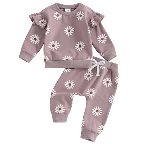 Mubineo Toddler Baby Girl Clothes Cute Flower Sweatshirt Outfits Fall Winter Long Sleeve Tops Pant Outfit Sweatsuit Set