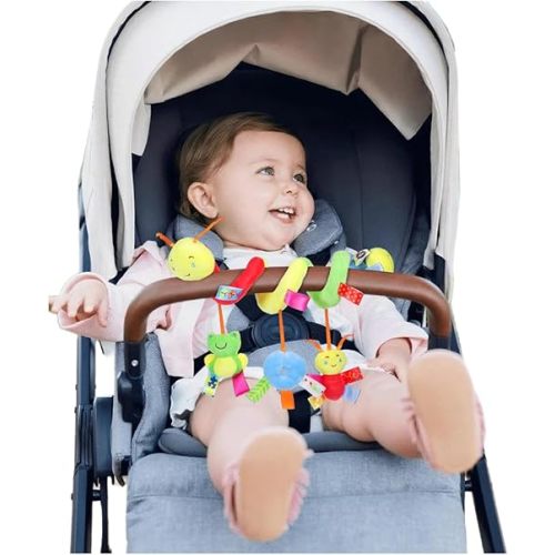 NOLITOY Spiral & Stroller Activity Toy, 0-12 Months Sensory Toys Soft Hanging Toys for Boys Girls Carseat Crib Stroller with 3 Pendants Hanging