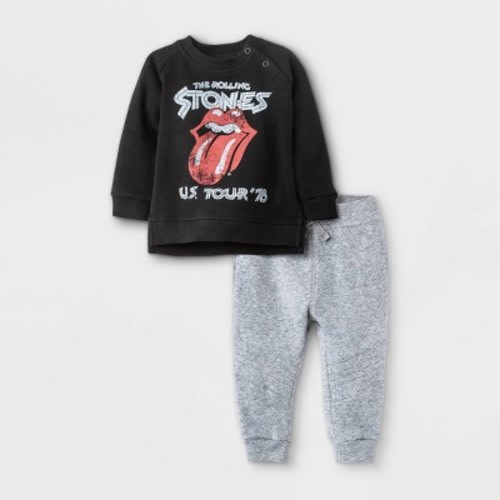 Baby Boys' 2pc Rolling Stones Long Sleeve Fleece Pullover and Jogger Set - Black 3-6M