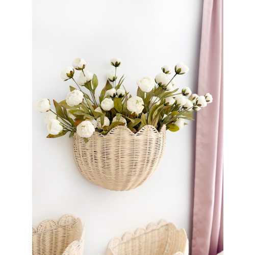 Large Scalloped Wall Baskets, Hand-Woven Rattan Hanging Basket, Nursery or Playroom Storage, Wall Storage