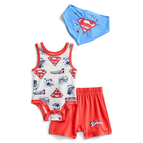 Superman Baby Boys Cozy and Comfortable Viscose Patriotic Americana Bodysuit and Shorts Set, 3-Piece, Sizes NB-24M