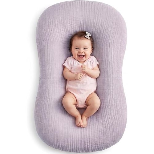 Muslin Baby Lounger Cover 1 Pack, Cotton Soft Breathable Infant Nest Slipcover, Envelope Closure, Compatible with Snuggle Me Loungers, Machine Washable, Cover Only, for Girls Boys (Purple)