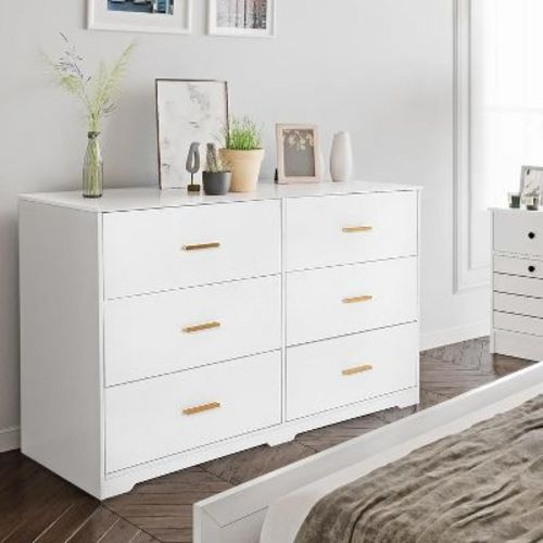 coucheta Chest of Drawers with 6 Drawers, Modern Drawer Dresser Durable Structure with Deep Drawers, Anti-Tipping Device for Home, Living Room