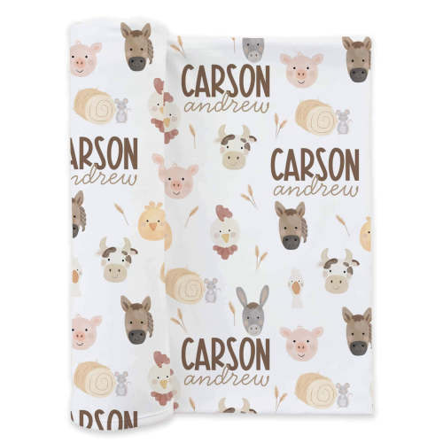 Barnyard Buddies Personalized Swaddle Blanket
