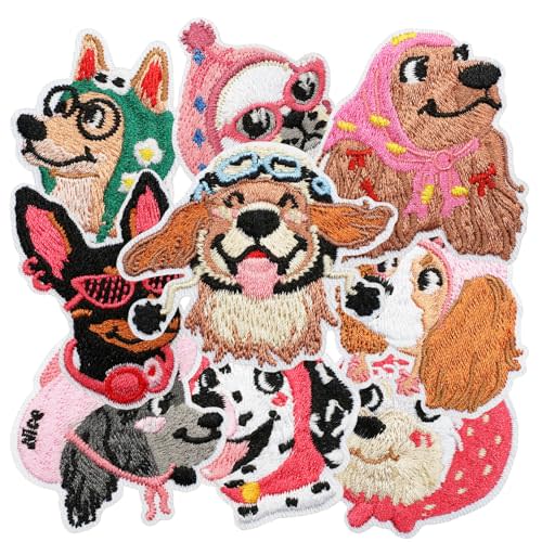 9 Pcs Cute Dog Iron on/Sew on Patches, Pink Puppy Embroidered Applique Patches, Clothes Backpacks Hats Pants Jackets Jeans Decoration, DIY Accessories