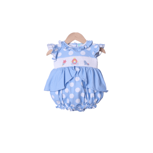 Smocked Princess Carriage Blue Polka Dot Bubble