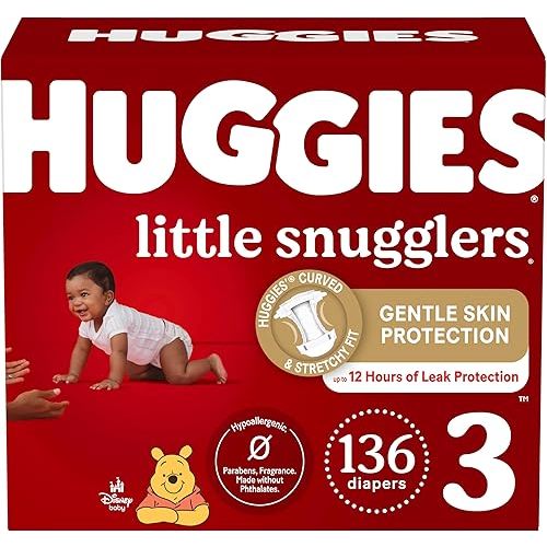 Huggies Size 3 Diapers, Little Snugglers Baby Diapers, Size 3 (16-28 lbs), 136 Count