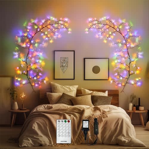Enchanted Willow Vine Lights for Home Decor with 160LEDs, 8.2FT Voice-Activated Wall Decoration Light, Support Warm and Color Light Mode Switch, Ideal for Christmas, Wedding, Party Decor(Black)(1PCS)