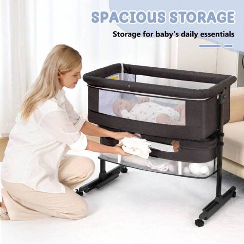 3-In-1 Baby Bedside Bassinet, Boasting Effortless Smooth-Gliding Wheels, Height-Adjustable Frame, Gentle Rocking Motion, Breathable Mesh Panels For Optimal Airflow | SHEIN USA