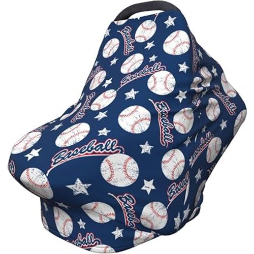 Baseball Baby Car Seat Canopy Cover Baby Stuff, Nursing Breastfeeding Covers Infant Carseat Cover for Boys and Girls Newborn Shower Gifts