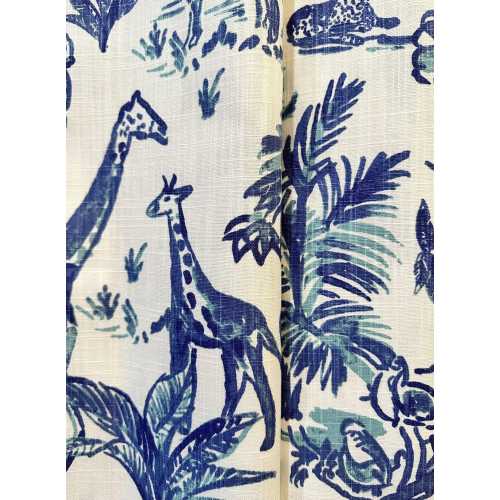 Safari Animal Blue White Nursery Curtains, Blackout Option in Drop Down Menu