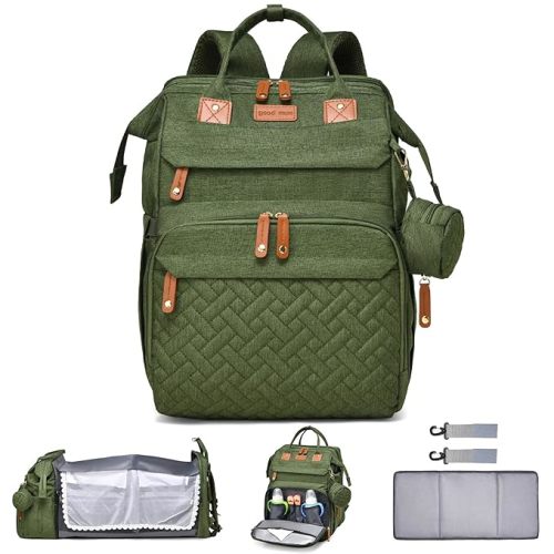 Baby Diaper Bags with Changing Station Multifunctional Waterproof Diaper Bag Backpack Travel Baby Bag with Changing Pad, Pacifier Case,Baby Essentials(Army Green)