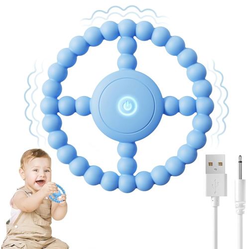 Vibrating Sensory Chew Toy, Teether Teething Toys for Babies6-12 8-18 Months, Sensory Toys for Kids with Autism&Toddler Travel Essential,1-2 Year Old Christmas Boys Girls Gifts idea(Blue)