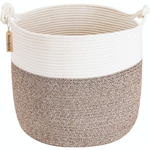Goodpick Cotton Rope Storage Basket, 15 x 14.2 Inches Jute Woven Basket for Blankets Clothes Organizing, Baby Laundry Baskets Toy Storage With Handle, White Jute