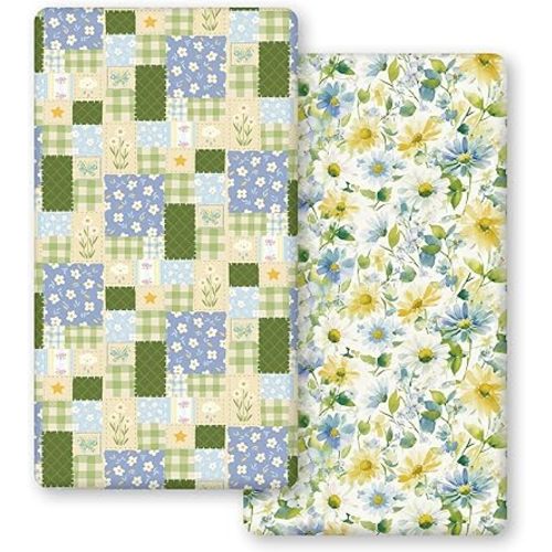 Horaldaily 2 Pack Fitted Crib Sheet for Boys Girls,Soft Breathable Washable Jersey Microfiber Baby Crib Sheet, Fits Standard Size Crib Mattress 28in x 52in, Floral Plaid Nursery Sheet Green/Yellow